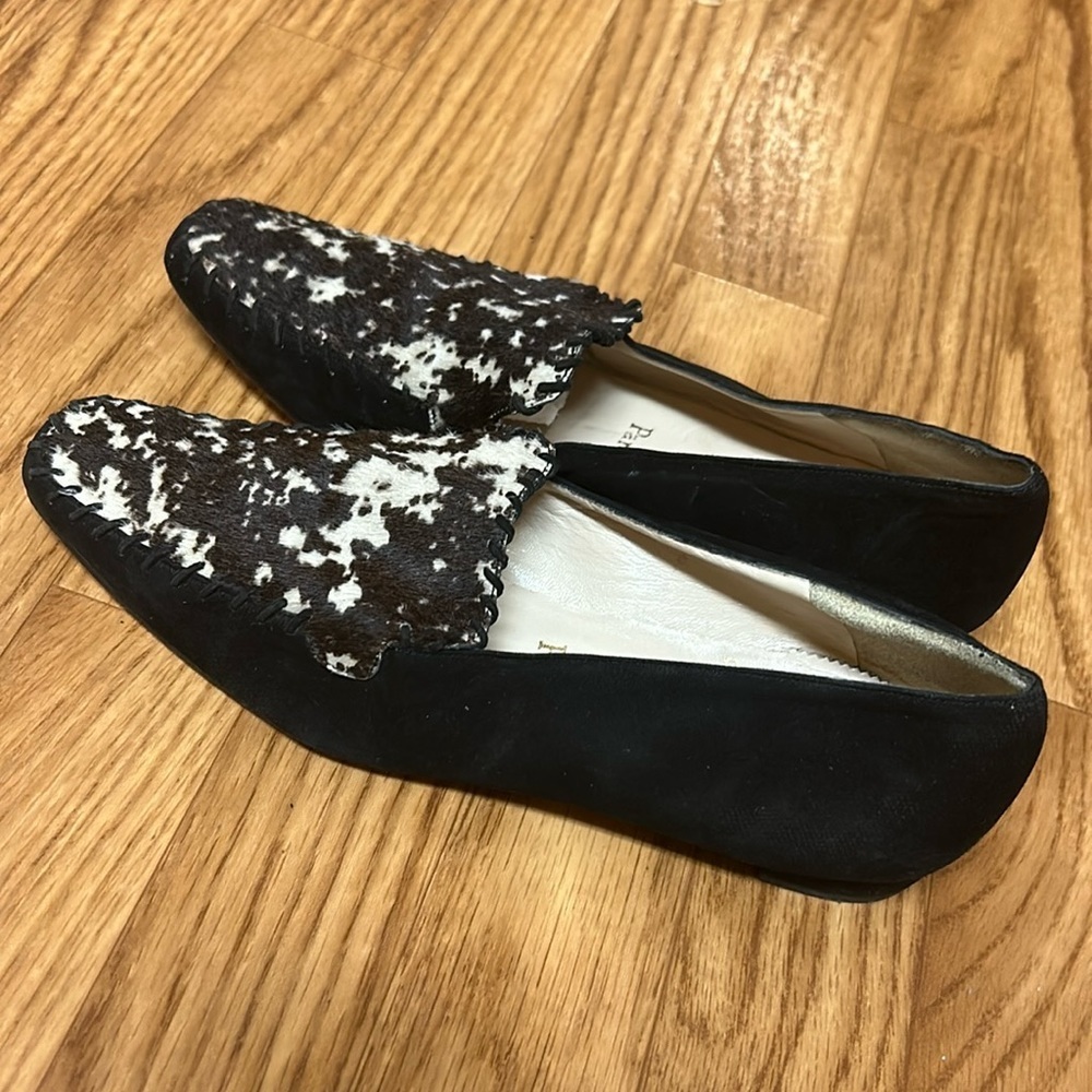 Louboutin Black Spotted Calf Hair Loafers SZ 36